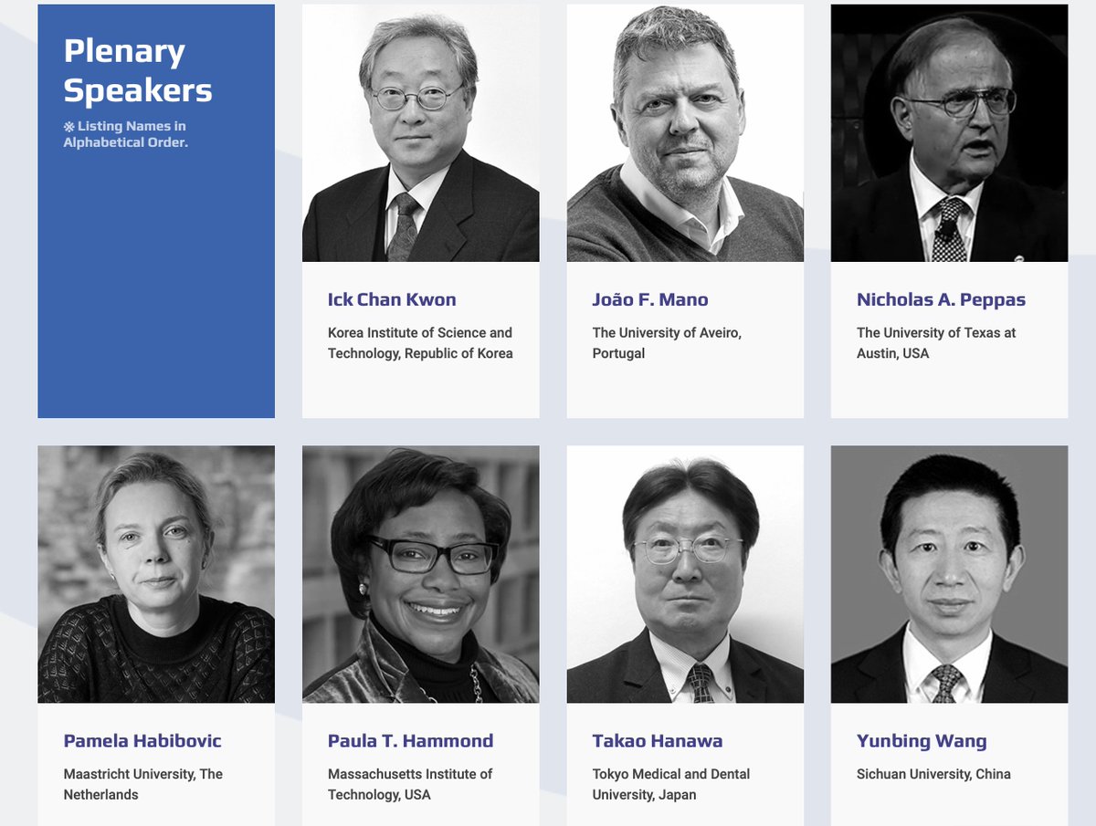 Here are the PLENARY LECTURERS of the 2024 WORLD BIOMATERIALS CONGRESS. May 26-31, 2024 in Daegu, South Korea.