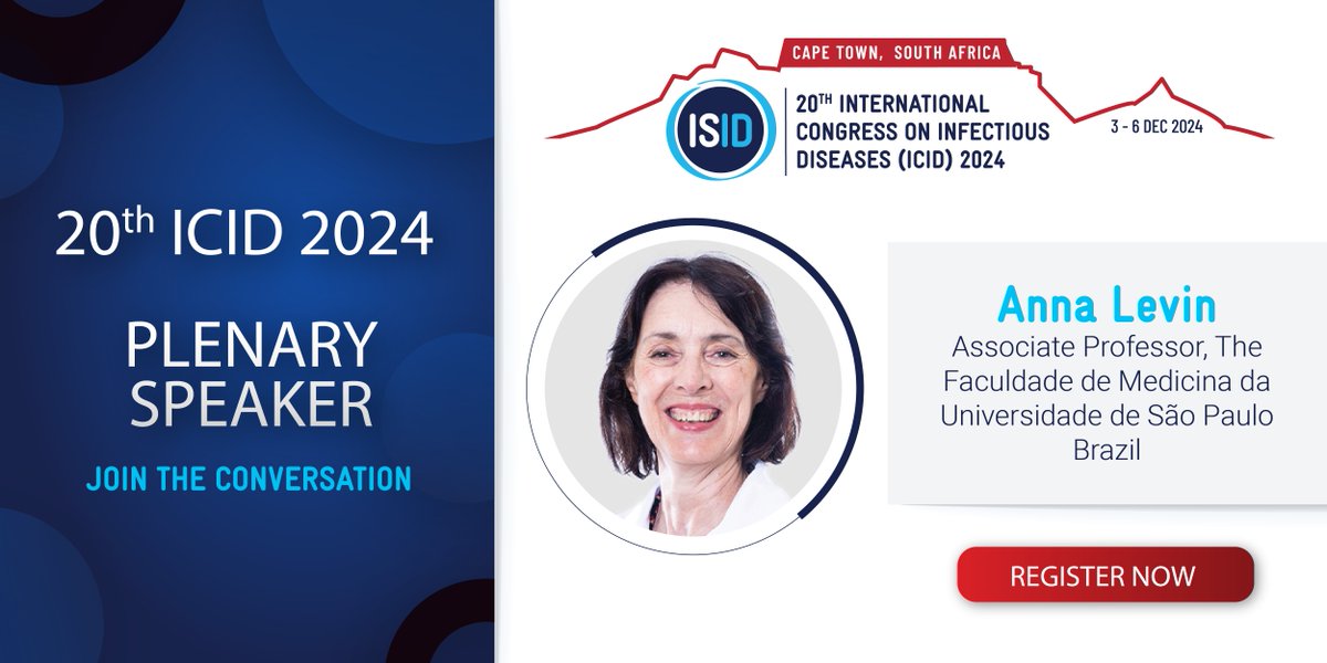 Anna Levin will join us this year for #ICID2024! She is currently a professor at the University of São Paulo (USP), Brazil, and is involved in the global collaborative research network “Centres for Antimicrobial Optimisation” (CAMO-Net). Read more: ow.ly/M3pb50Rfvyx