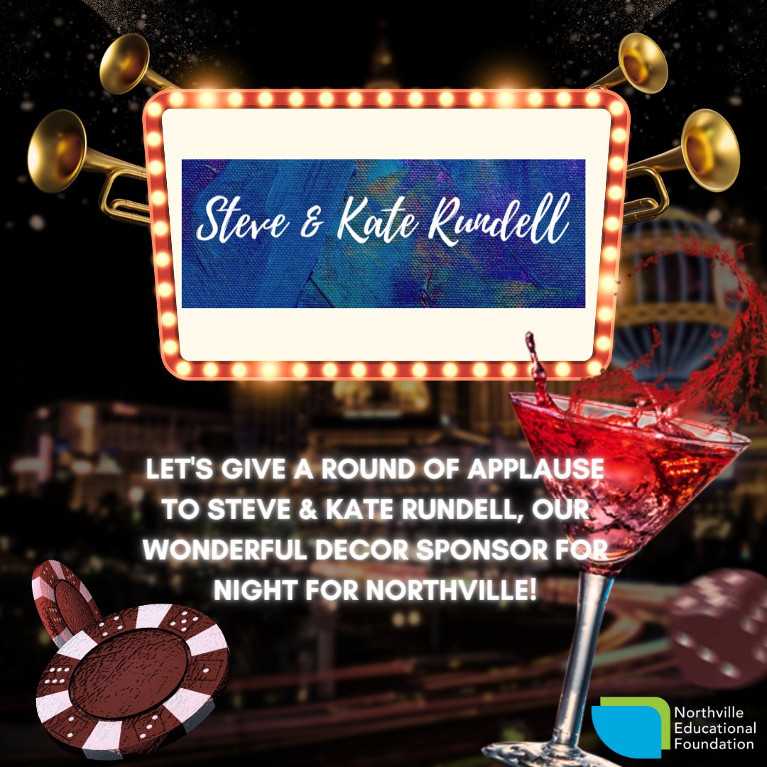 ✨🌟 Sponsor Spotlight: Steve & Kate Rundell 🌟✨ Let's give a round of applause to Steve & Kate Rundell, our wonderful decor sponsor for Night for Northville! 🎉 Thanks to their creativity and generosity, our event will be transformed into a magical evening.