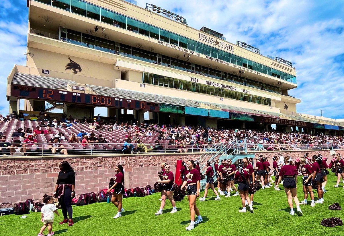 Great crowd on hand for @TXSTATEFOOTBALL’s 2024 Spring Game. We opened our suite up for football @txstatealumni for the first time, and we had over 70 guys there (with even more on the field). Great seeing @UFCU’s @ChrisTurnley rocking his @TxStateBobcats shirt!🐾🏈