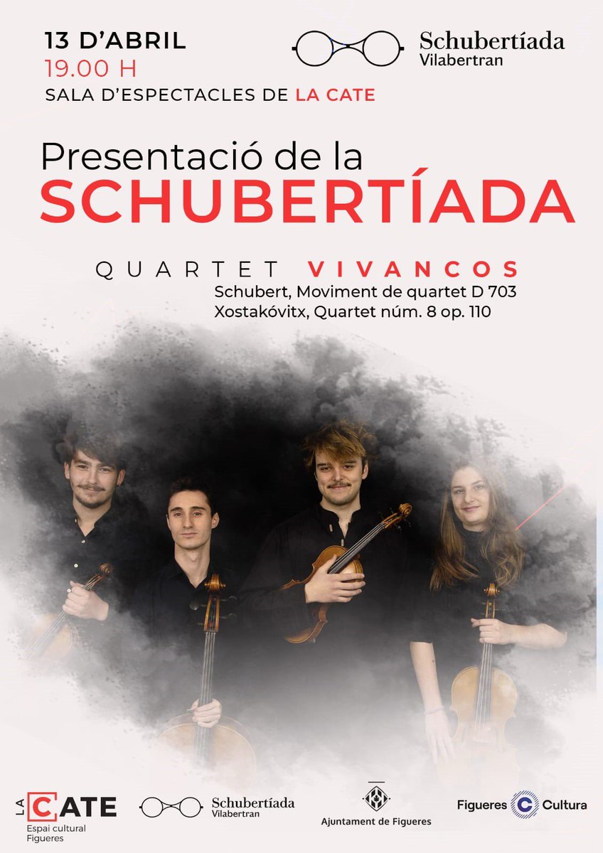 🎵🎶 Presentem la @schubertiada 2024 amb el Quartet Vivancos a @LaCate_Figueres, el seu Director, Dr.Roc, i el regidor @jmbernils #FigueresCultura