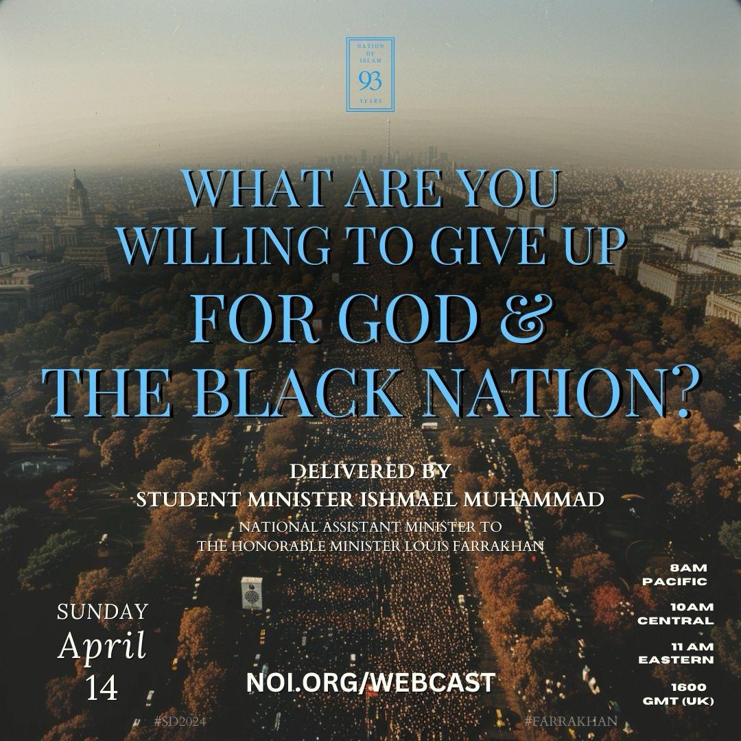 There is a cost for Freedom, Justice and Equality! 🌟 What Are You Willing to Give Up for God & The Black Nation? 🌟 Join us at 10am CT! 🕌 7351 S Stony Island, Chicago IL Livestream: 📱 💻 noi.org #NOISundays