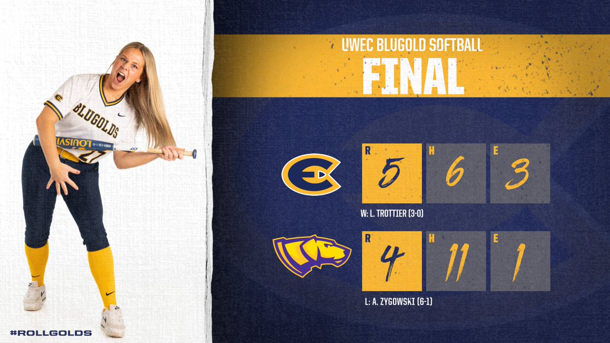 WHAT A WIN!! 

The Blugolds come back to upset #20 UW-Stevens Point in a thrilling end to the game! 🥎🥇

#RollGolds <a href="/UWECSoftball/">Blugold Softball</a>