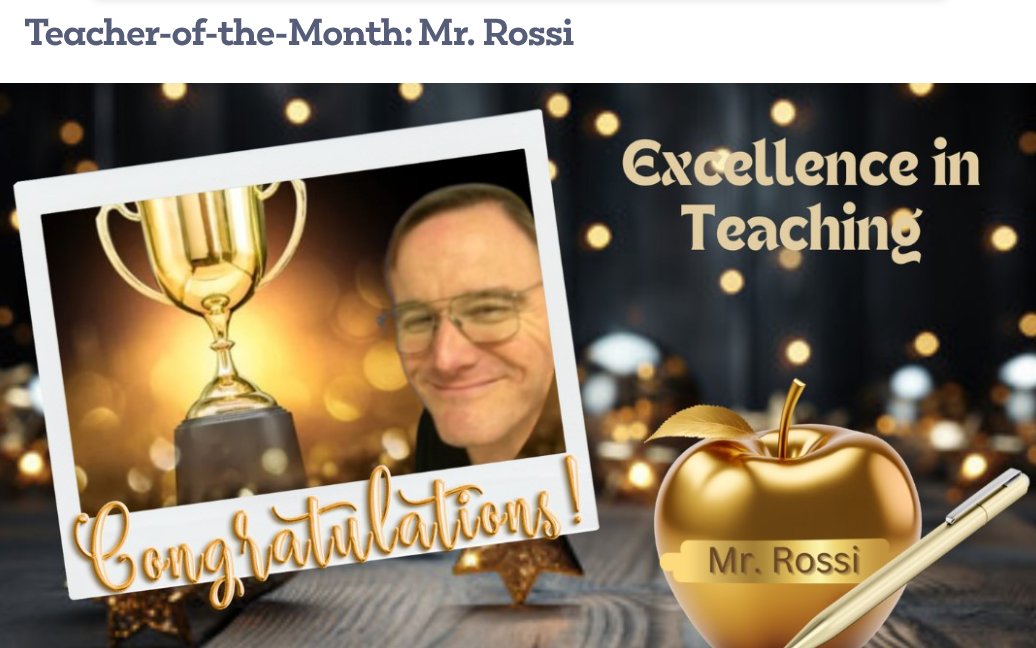Congratulations on receiving Teacher Of the Month Mr.Rossi.🏆 your dedication to the students and team reach far beyond the classroom, stage  and soccer field.🎭📜⚽ @NavarroTheatre  @NavarroMS_HISD