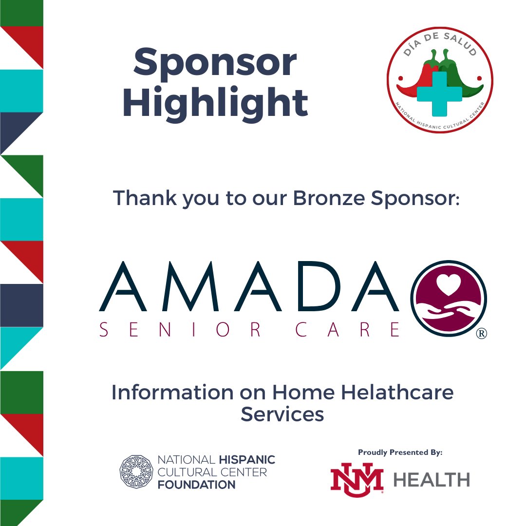 Thank you Amada Senior Care for being a bronze sponsor at our Día de Salud! Discover their home healthcare services on April 28th, 9AM-2PM at the National Hispanic Cultural Center. Your well-being is our mission! #AmadaSeniorCare #DiaDeSalud #NHCCF #HealthWellness