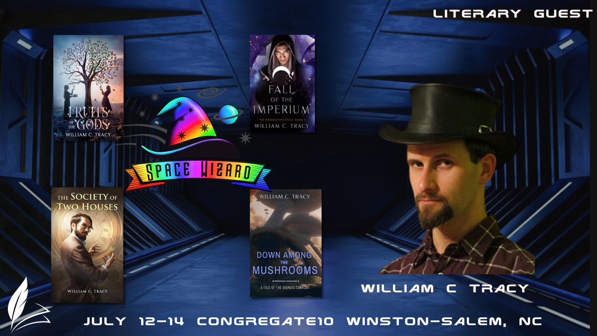 Delighted to welcome William Tracy @wctracy  to #ConGregate10! An indie author of queer sci-fi & fantasy, he weaves magic through music in his Dissolutionverse series. He publishes through his indie press Space Wizard Science Fantasy con-gregate.com/william-c-tracy #scifi #lgbtqbooks