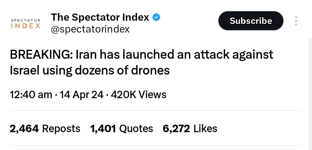 بریکنگ 🚨 ایران نے اسرائیل کے خلاف درجنوں ڈرونز سے حملہ کر دیا ہے۔