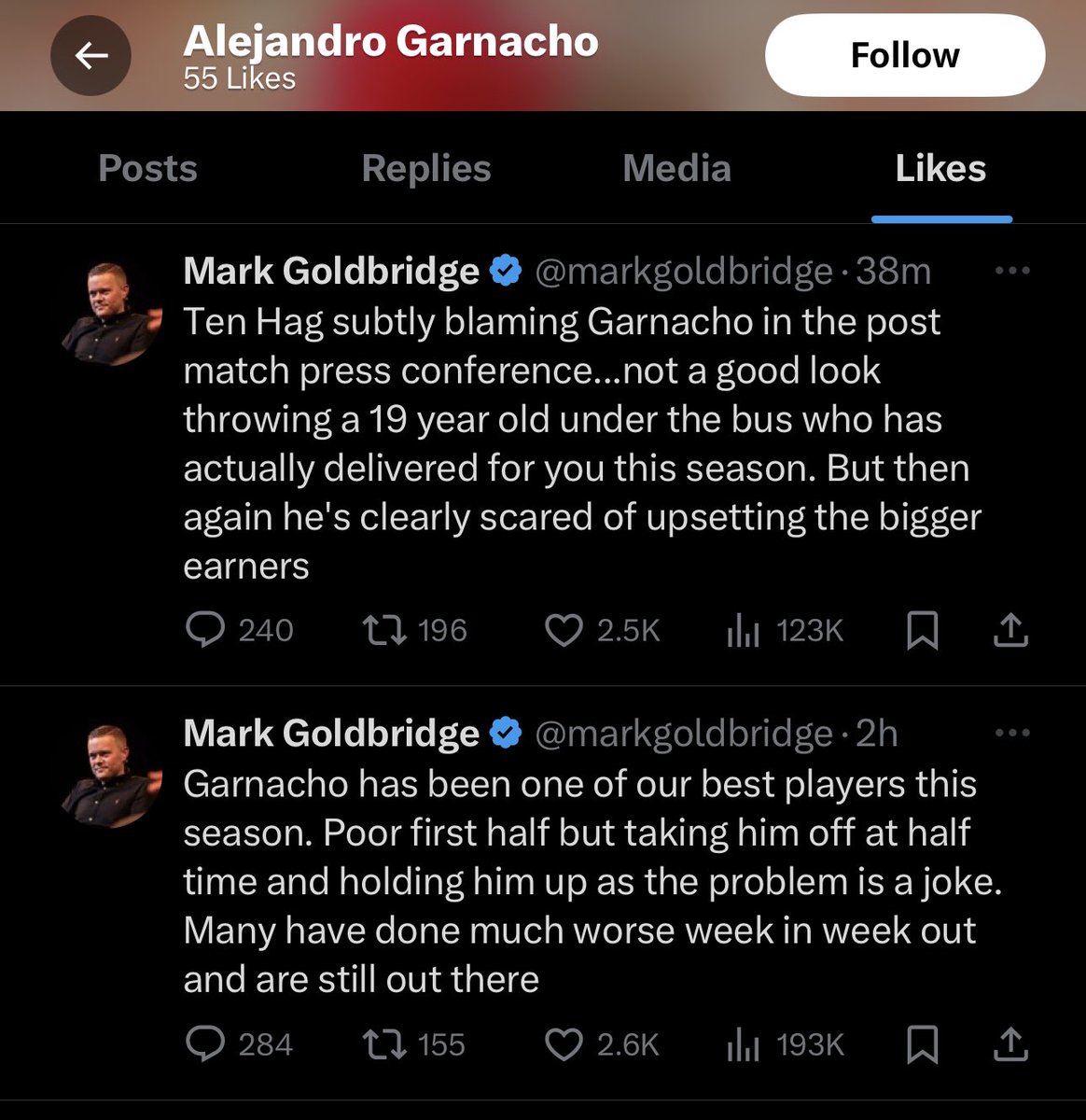 Garnacho has liked these posts. Oh dear, it's not looking good. 😕