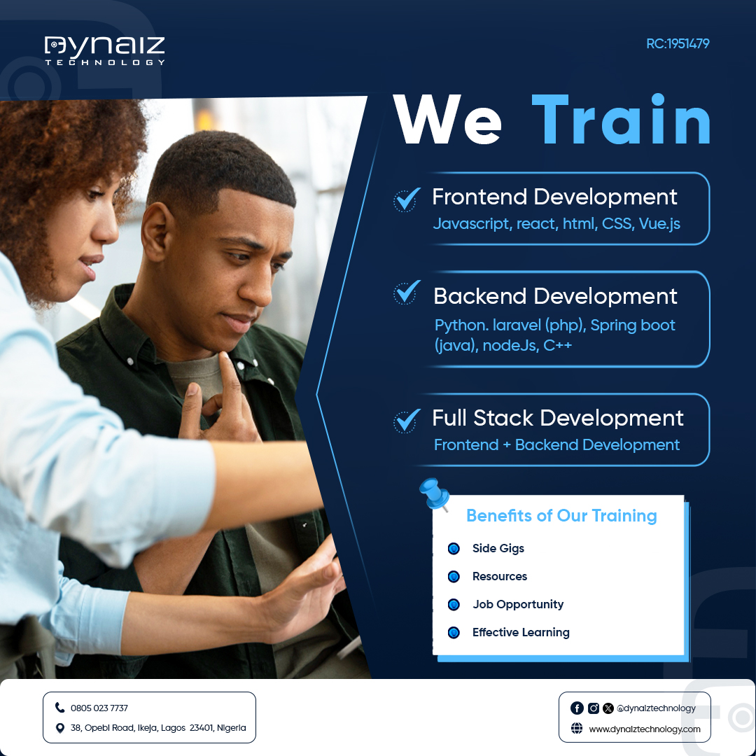 dynaiztechnolog's tweet photo. WE TRAIN #WeTrain
At Dynaiz Technology we offer training and development services in the field of technology. We provide hands-on training and mentorship to individuals who want to learn how to build websites, mobile apps, and software. https://t.co/0dTS8on8GS