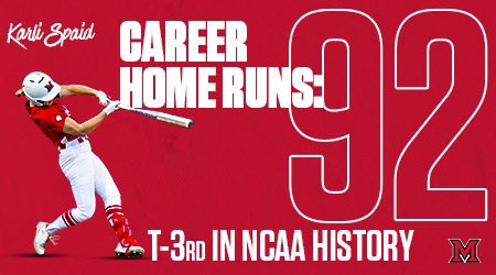 That’s ANOTHER home run for Karli Spaid! This blast moves her to be tied for 3rd place all time in NCAA history!

#RiseUpRedHawks