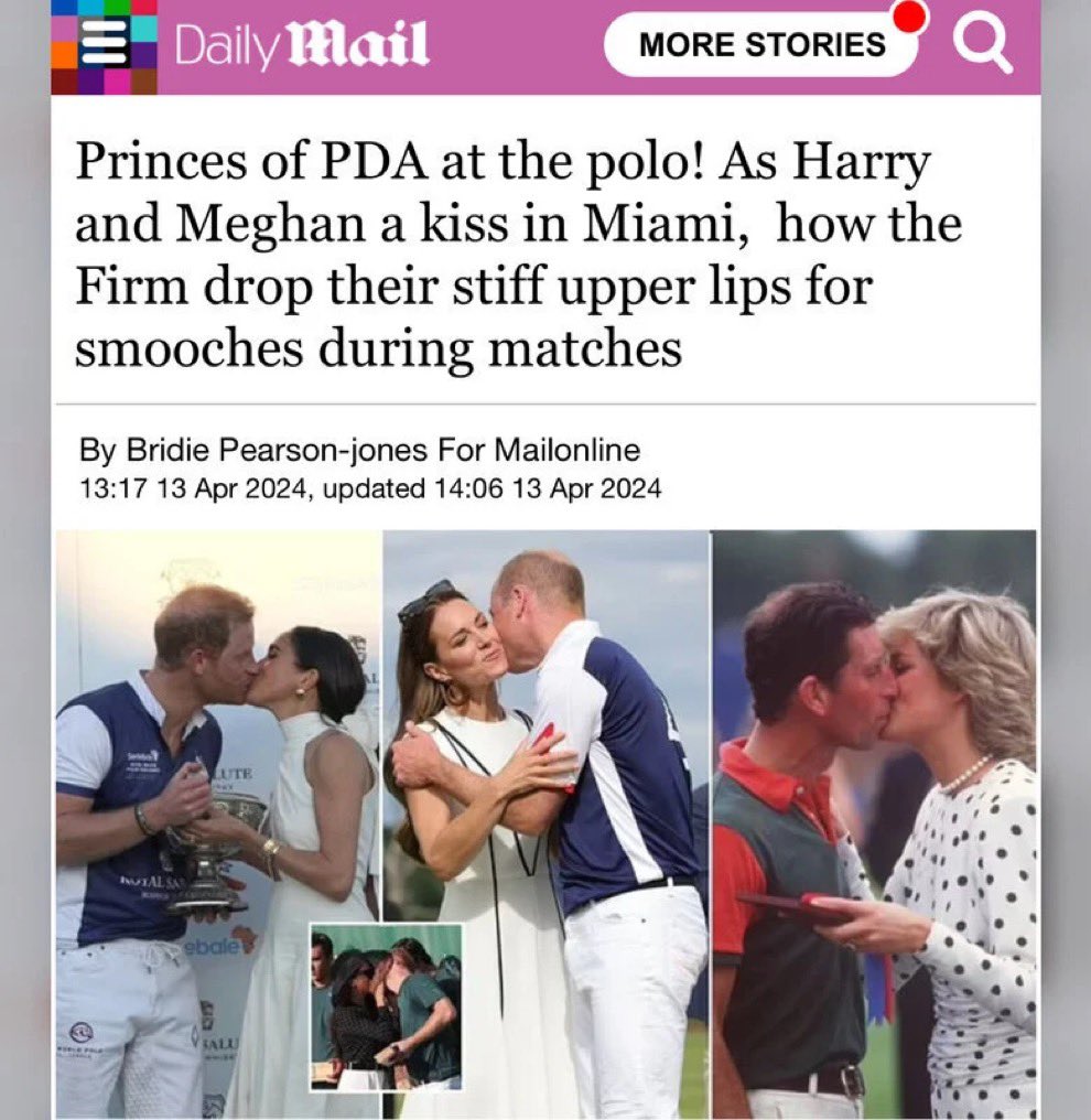 Oh dear, Daily Mail, you couldn’t find one picture where the Wales are kissing? Nor one with the current King and Queen? After all these years, not one picture where William is kissing his wife at a polo match?🤔

#whereiskate #whereiskatemiddleton #KateMiddleton