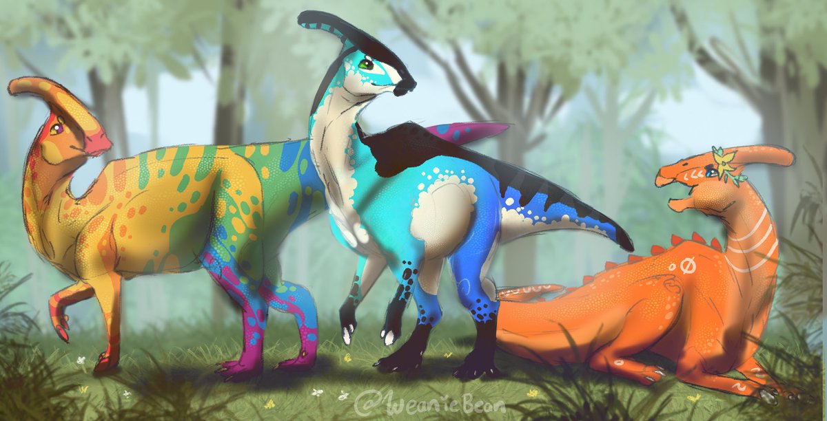 weanie_bean's tweet photo. Request for @LovelyDragoness @littol_rascal @DarkMagic6820 you each gave me a parasaur so I drew them all in a little heard together πππ§‘π₯Ή
#parasaur #dino #art #dinoart https://t.co/cF7q8pG4gi