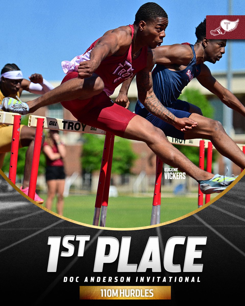 𝗡𝗘𝗩𝗘𝗥 𝗔 𝗗𝗢𝗨𝗕𝗧. Eugene Vickers wins the men's 110m hurdles with a time of 14.22, also a new PR!! #OneTROY⚔️