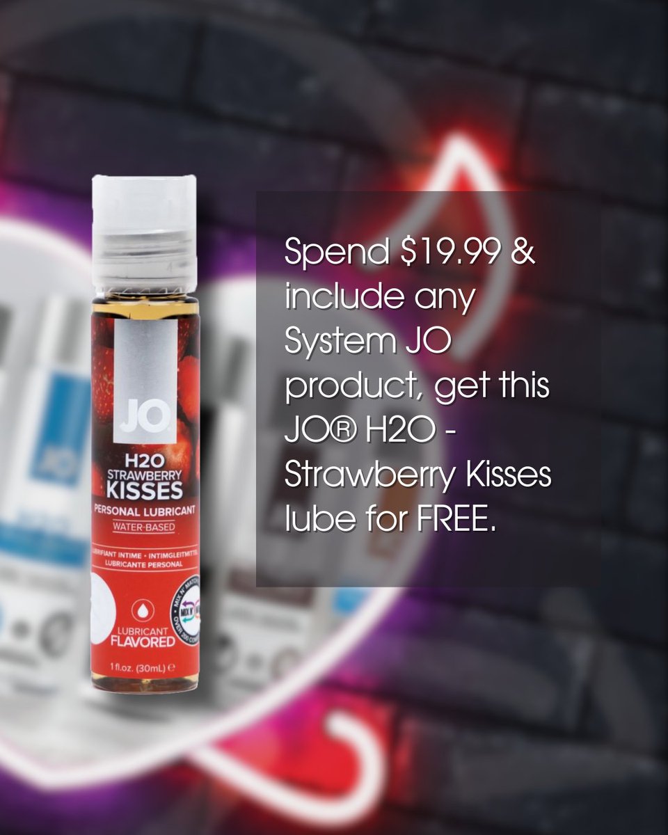 Starting today, get your FREE 1oz H2O Strawberry Kisses lube with any $19.99 purchase including any System JO products. No added sugar or artificial sweeteners makes this a guilt-free addition to bedroom play! . . #systemjo #freegiftwithpurchase #springsale #loversplayground