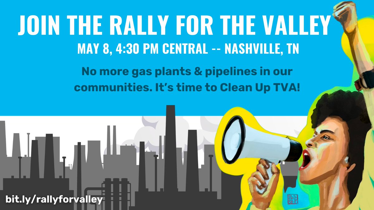Dirty gas — like the proposed Kingston and Cumberland plants — poisons our air and water. #TVA must stop this reckless gas buildout and put the health and safety of communities first. Join us May 8 at the Rally for the Valley to demand TVA #PassOnGas! bit.ly/rallyforvalley