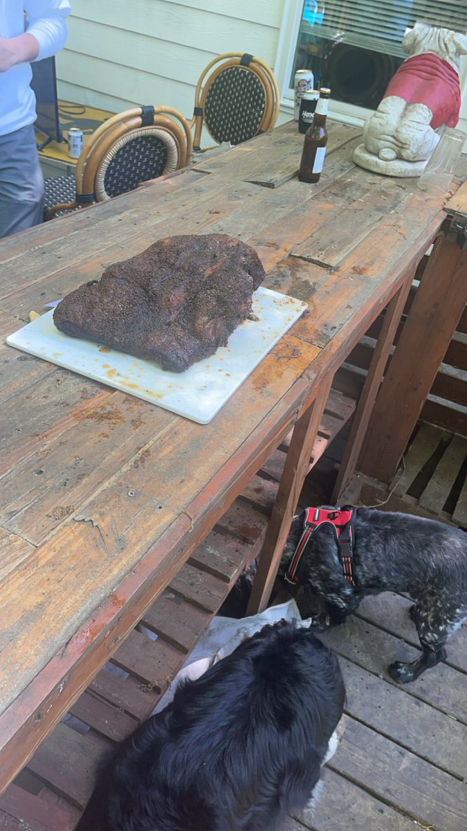 Did a fourteen hour smoke for the brisket (salt and pepper only, thanks) and not enough people showed up to kill it. What has this world come to?