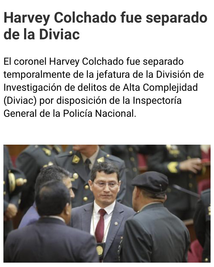 “TORTAZO EN LA CARA”: a coronel PNP Harvey Colchado se le inició un procedimiento administrativo disciplinario por una infracción “grave” y otra “muy grave”, por lo que se le separó temporalmente del cargo como medida preventiva. Ahí está la soberbia de quien se sentía intocable.