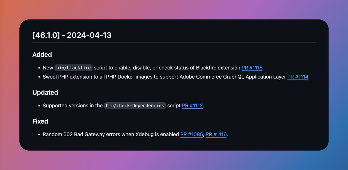 I just released docker-magento 46.1.0! 🐳Ⓜ️

There is currently an outstanding bug with Xdebug 3.3.1, which causes a 502 Gateway Error when it runs alongside the Blackfire PHP extension. This kinda fixes it. 

See github.com/markshust/dock… for more info.

#magento #magento2