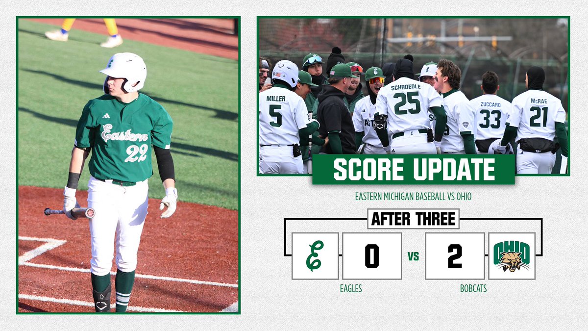 𝗘𝟯 | 𝗢𝗨 𝟮, 𝗘𝗠𝗨 𝟬 Eagles down two after three. 📺tinyurl.com/36zpmjn8 #EMUEagles | #HTR