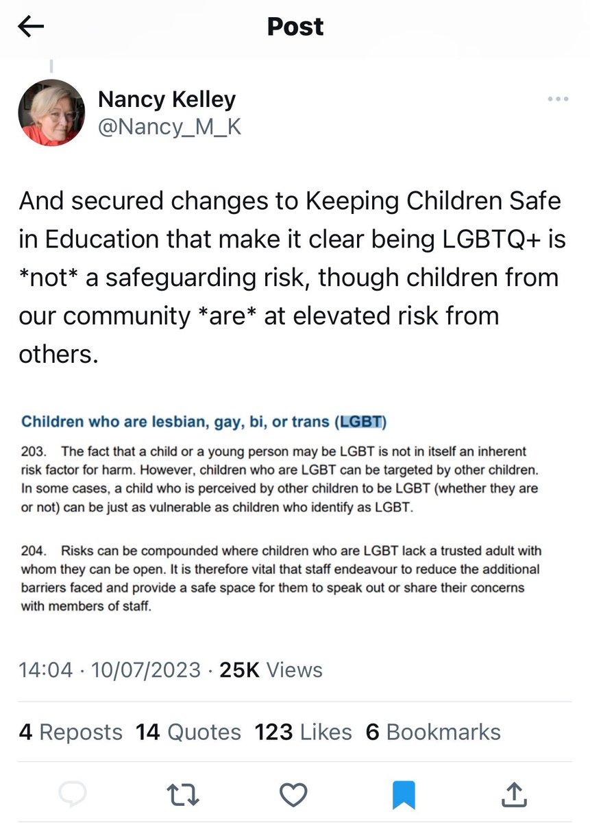 @Jebadoo2 This helps to reassure teachers like myself who’ve felt unable to speak freely about the safeguarding issues for so long. 

Kelley boasted about amending KCSIE; it’s time to turn the tide and improve safeguarding. Starting with KCSIE. Divorce the T from the LGB