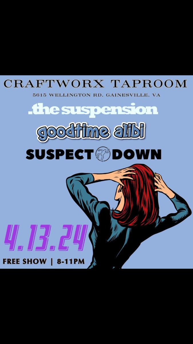SuspensionDc's tweet photo. Tonight! Catch us onstage at 8 pm. Will be a great night with Suspect Down at Craftworx Taproom in Gainesville https://t.co/fbgTIQzolD