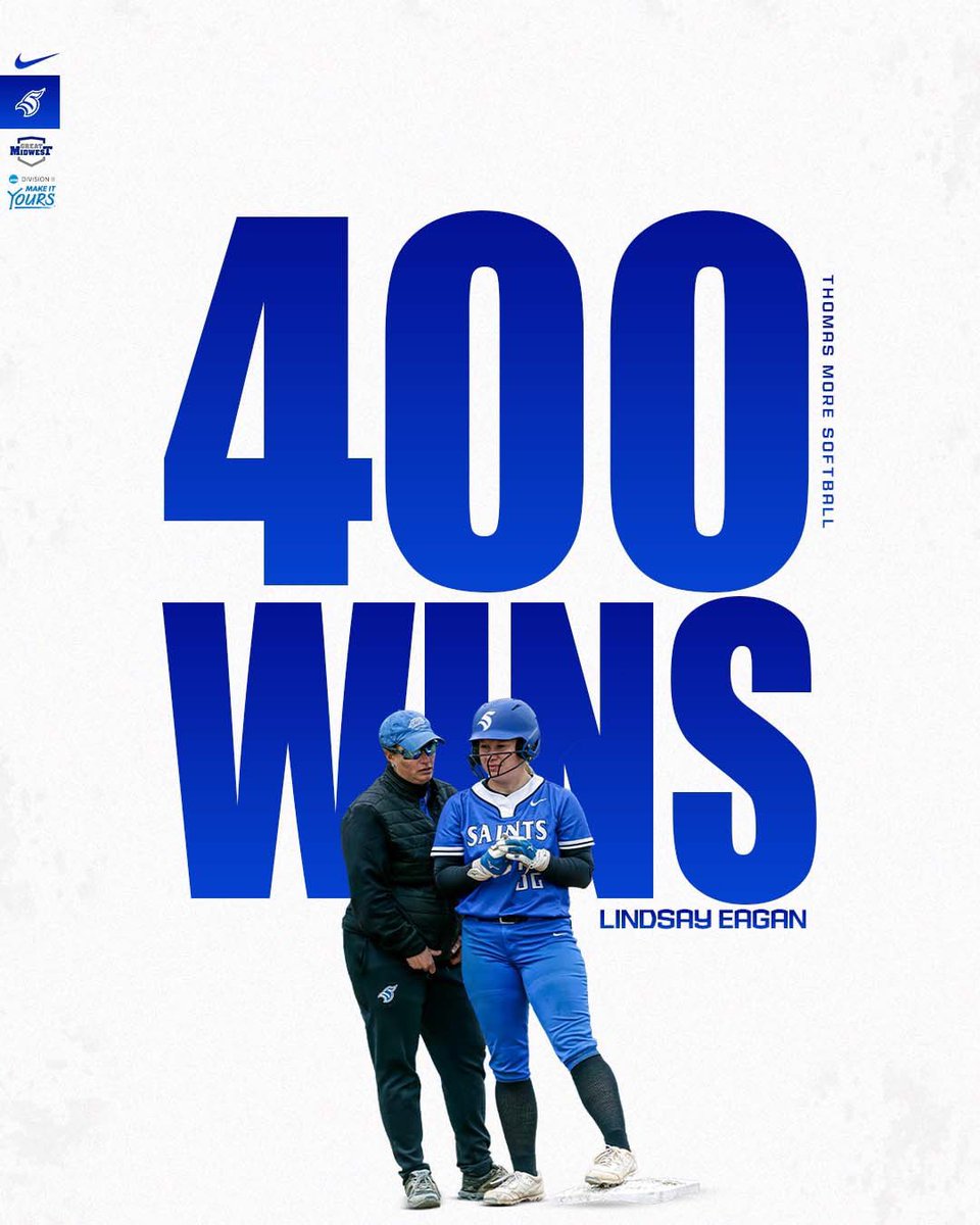 Congrats to Head Softball Coach Lindsay Eagan on her 400th career win today in game two against Ursuline.

<a href="/TMU_Softball/">Thomas More University Softball</a> 

#LetsGoSaints