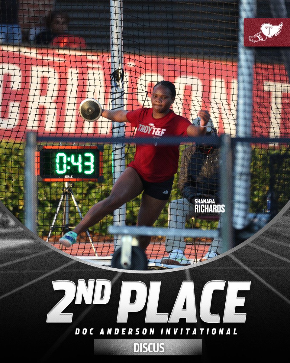 𝗚𝗢𝗟𝗗 𝗔𝗡𝗗 𝗦𝗜𝗟𝗩𝗘𝗥. Brooke Burns takes the top podium spot in the women's discus with a mark of 44.39m! Shanara Richards falls in just behind her at 44.38m! #OneTROY⚔️