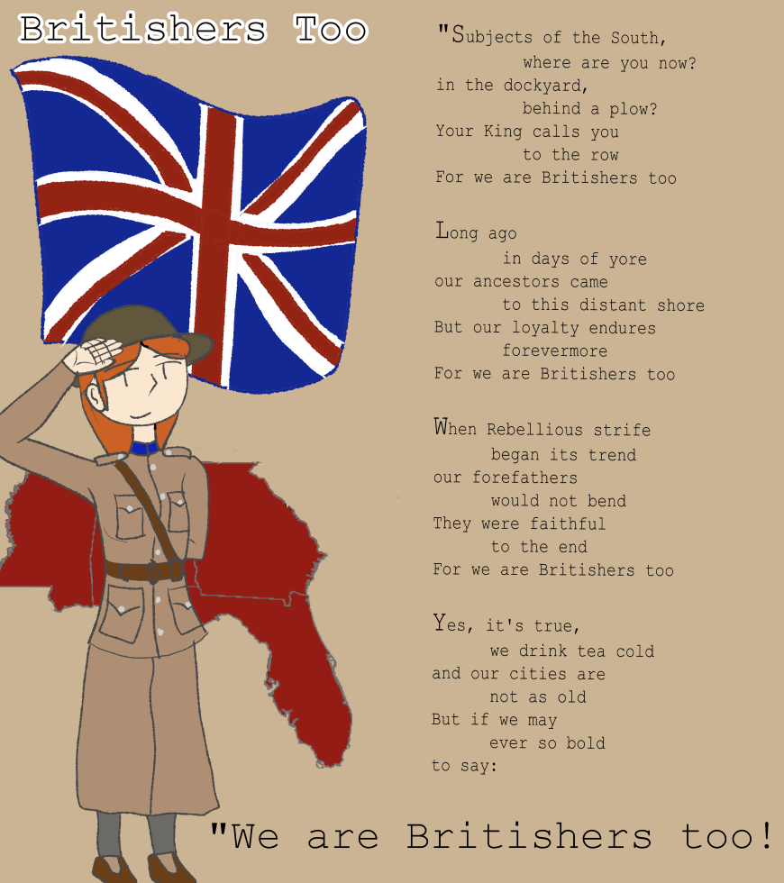 Feeling unusually patriotic and growing a bit bored of the commie csa stuff, thought i would do some loyalist south stuff for a change and a poem i thought of on my way to work and the gym for the time line