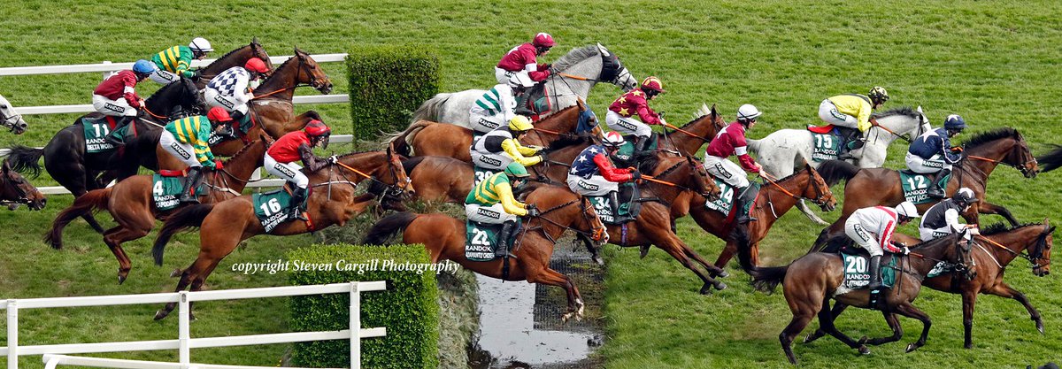 Steven_Cargill's tweet photo. The field stream over the water jump during today's Grand National @AintreeRaces https://t.co/2btU1xRCCX