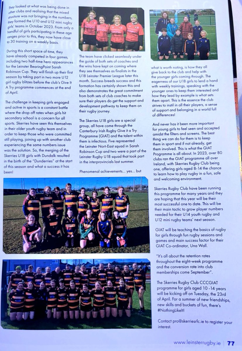 The growth of #girlsrugby in @skerriesrugby showcased in todays @leinsterrugby @ChampionsCup match programme!
Become part of the success story...#giveitatry #nothinglikeit @LeinsterBranch @NELBIRFU @LeinsterWomen