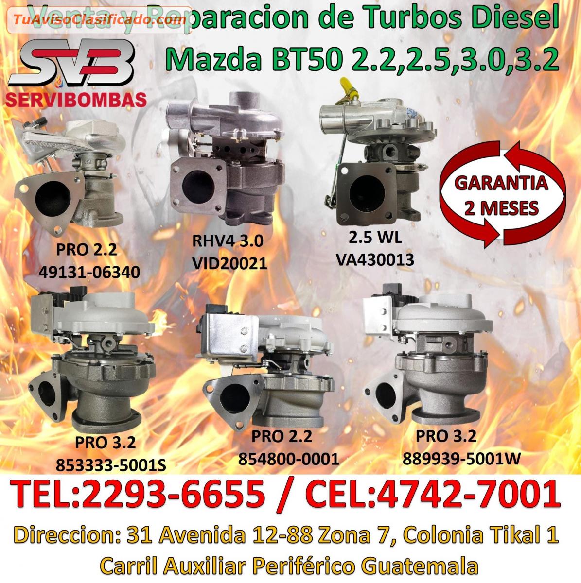 Venta de Turbos Mazda BT50 2.2, 2.5, 3.0, 3.2 zona 7 Periférico Guatemala. Venta de Turbos Mazda BT50 2.2, 2.5, 3.0, 3.2 contamos con turbos y cartuchos nuevos o la reparacion con garantia Guatemala
Autos, Camionetas y Motos > Servicio +Info 👇 gt.tuavisoclasificado.com/avisos/ver/id/…