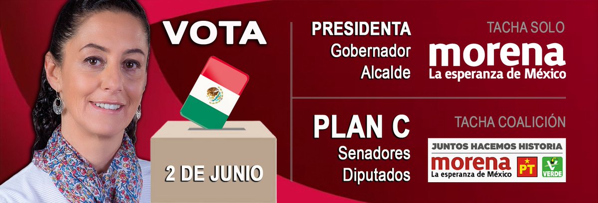 Importante... para lograr el #Plan_C En las elecciones del 2 de junio del 2024. PRESIDENTE, GOBERNADOR Y ALCALDES puedes VOTAR MASIVAMENTE POR ''' MORENA ''' 👇👁👁 Pero para DIPUTADOS Y SENADORES es muy importante votar por cualquiera de los tres aliados PT VERDE MORENA