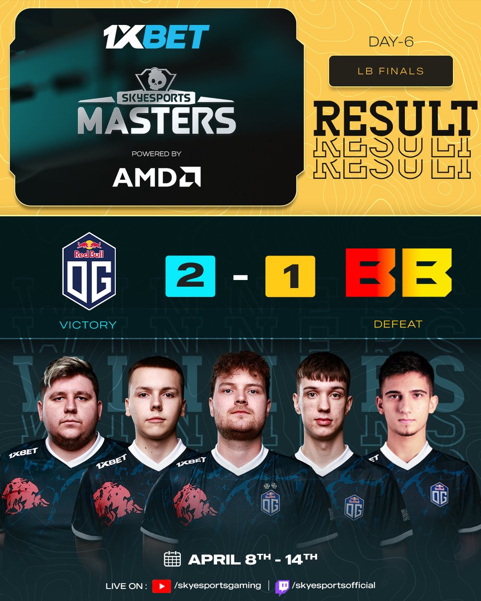 skyesportsintl's tweet photo. .@OGcsgo WINS! They outplay @BetBoomTeam in an epic Lower Bracket Final and claim their spot in the Grand Finals against @TheAurora_GG!  

💰 $350,000
🗓️ Main Event ~ April 8th to 14th

🔗Catch the Action Live on Twitch, Youtube, Rooter.

#skyesportsmasters #cs2 #esports https://t.co/SXNpYtrcuR