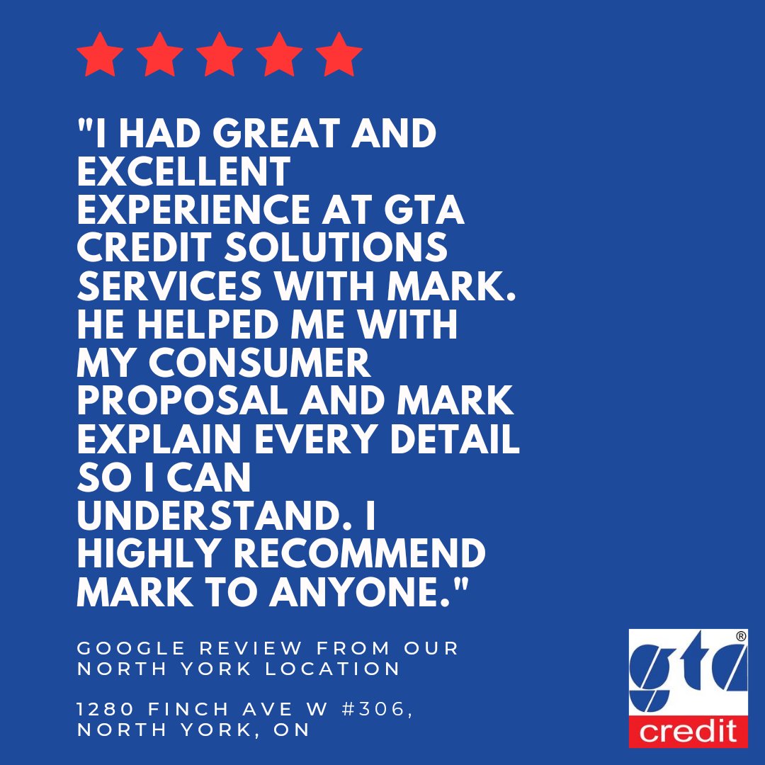 GtaCredit's tweet photo. Thank you for the kind words! Glad that the assistance provided with your consumer proposal was up to par. Great work by Mark and the team! We appreciate the recommendation👍

#gtacreditsolutions #gtacredit #ontario #toronto #mississauga #brampton #oakville #hamilton #northyork https://t.co/Z2LKq3DRrY