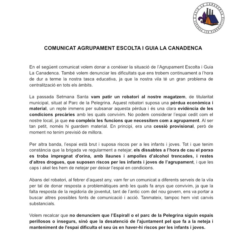 AEiGLaCanadenca's tweet photo. LES ENTITATS MANTENEN VIVA LA VILA I S’HAN DE CUIDAR‼️ https://t.co/0pjuhdXcth