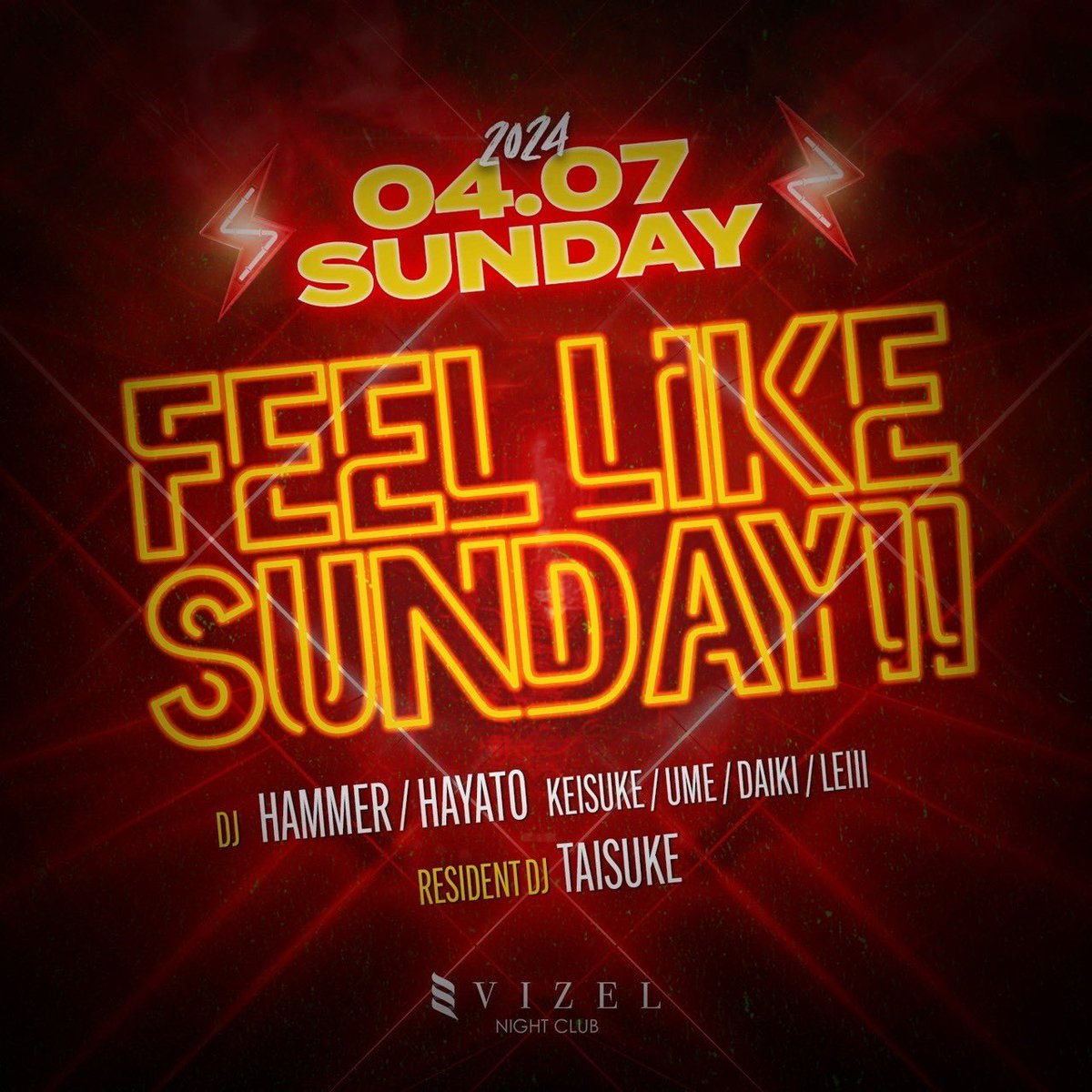 clubvizel's tweet photo. 4/14(日) CLUB VIZEL 

'FEEL LIKE SUNDAY'

#nightclub #shibuya  #nightclub  #partytime #dancemusic #nightlife #club #ナイトクラブ #ナイトスポット #渋谷 #クラブ #clubvizel https://t.co/ksDUu6FMfl