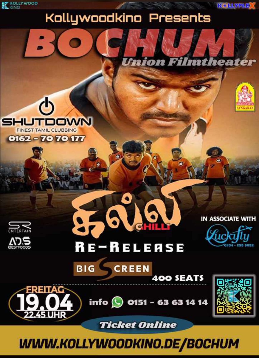 #GHILLI RE-RELEASE IN UNION FILM THEATER BOCHUM - PRESENTED BY @KollywoodKino!🇩🇪 

#TheGreatestOfAllTime #Vijay #ThalapathyVIJAY @ActorVijay @VijayFansTrends @iBeingSankalp