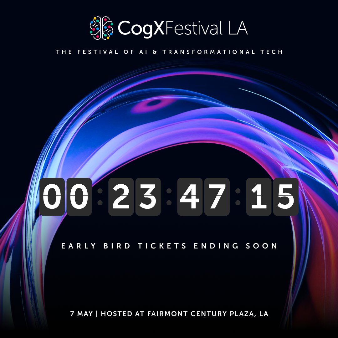 ⏰ Less than 24 hours for 50% off Early Bird tickets! Don't miss out on joining something special. Act fast, secure your spot, and get ready for excitement! 🌟 #EarlyBird #Discount #LastChance Grab yours: cogxfestival.com/tickets
