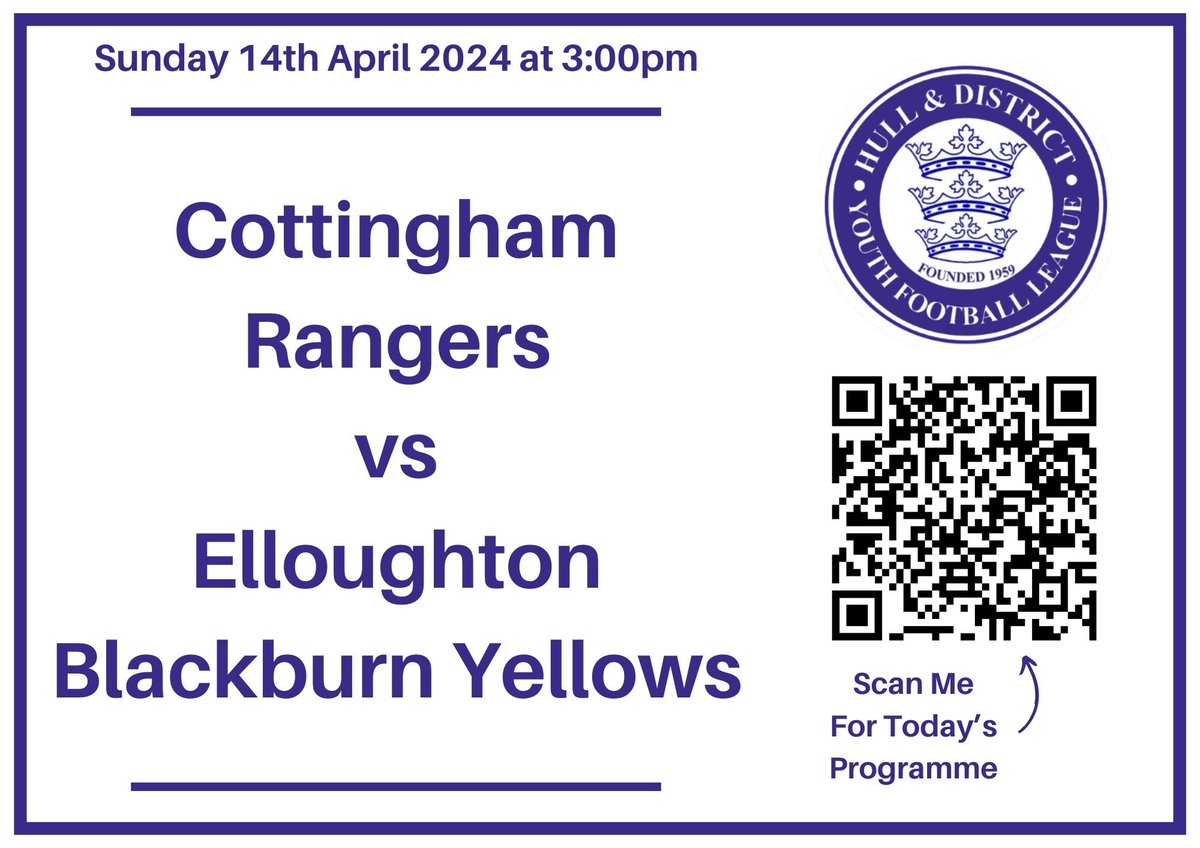 CUP FINALS Last game of the day, is the Under 15 Bridge Cup kicking off at 3.00pm All welcome to come and watch some great football Entry Fee is £2 per adult/ £1.00 concessions and Under 16 free Follow the QR code to access the programme