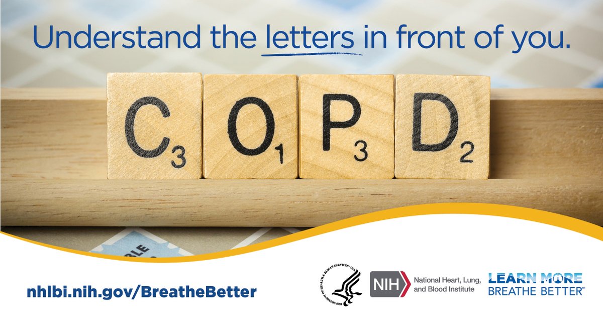 On #NationalScrabbleDay, understand the letters in front of you. COPD stands for Chronic Obstructive Pulmonary Disease. It's a serious lung condition, but it can be managed with medications, pulmonary rehab, & healthy lifestyle changes. #BreatheBetter go.nih.gov/tYcWLj5