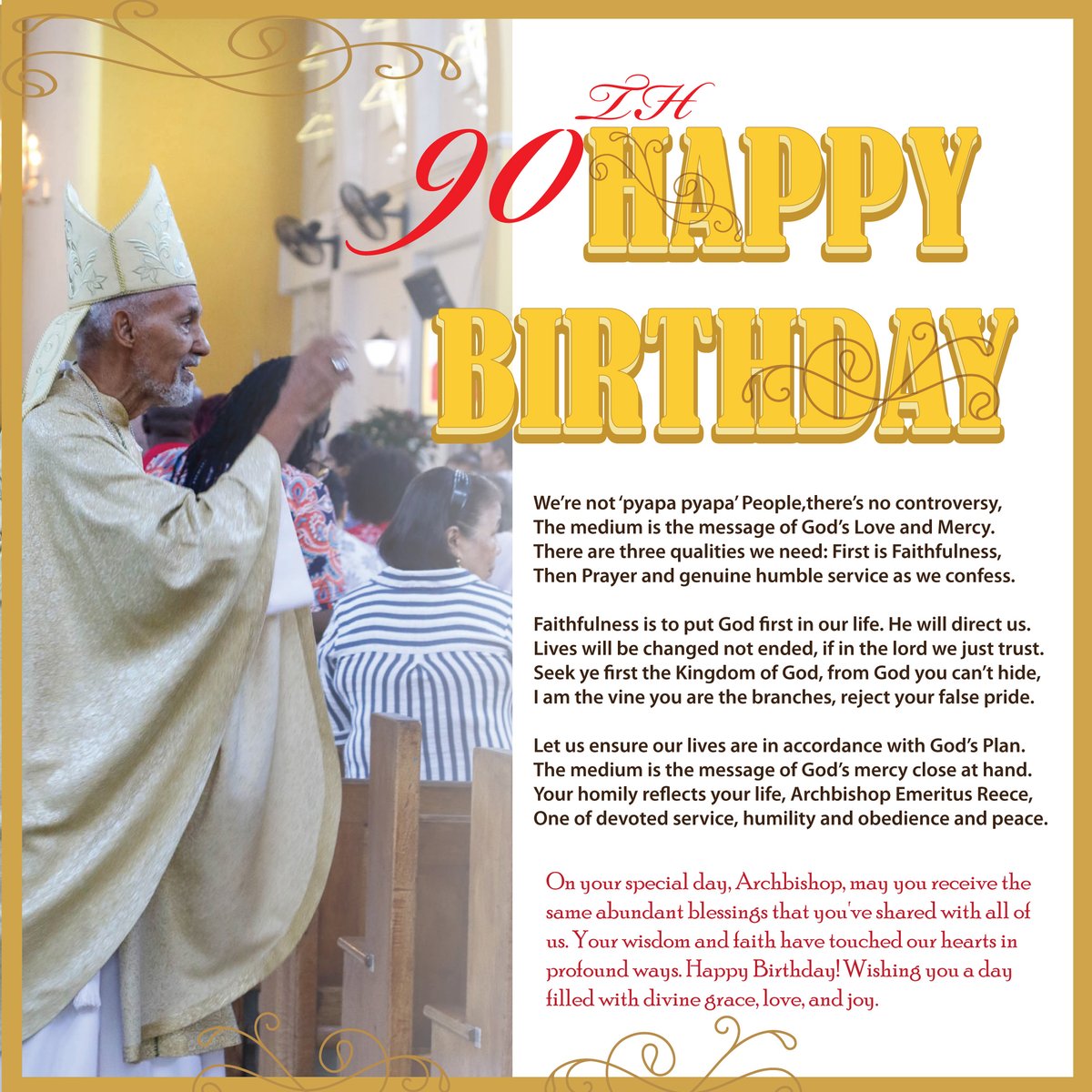 Happy Birthday Archbishop Emeritus Reece. All are invited to celebrate mass with Archbishop this Saturday @ 5:00 pm at Sts. Peter and Paul Church