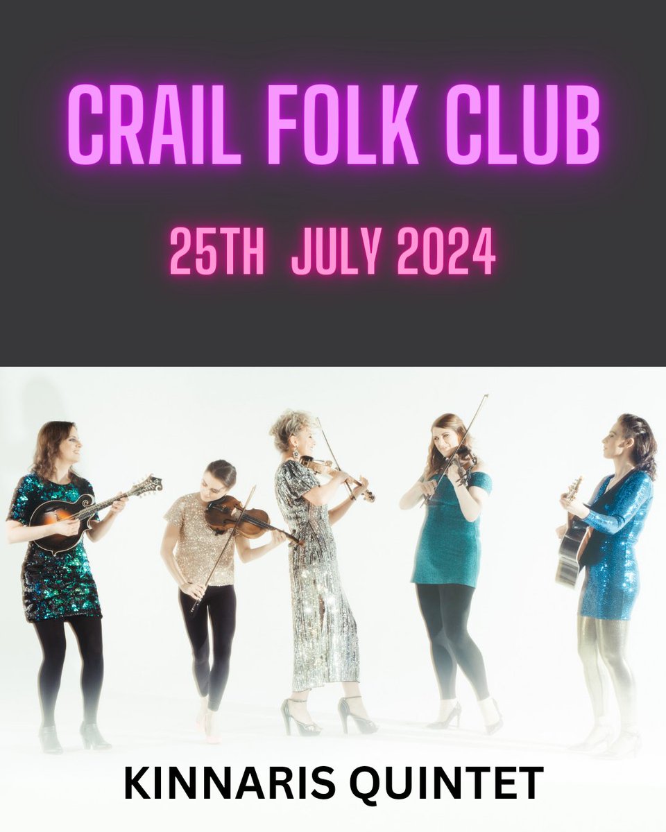 We'll be heading up Scotland's east coast to the gorgeous seaside town of Crail on Thurs 25 July 2024. DATE: Thurs 25 July 2024 VENUE: Crail Folk Club (Crail Community Hall, Anstruther) TIME: 8.00pm Tickets: kinnarisquintet.com *** BYOB ***