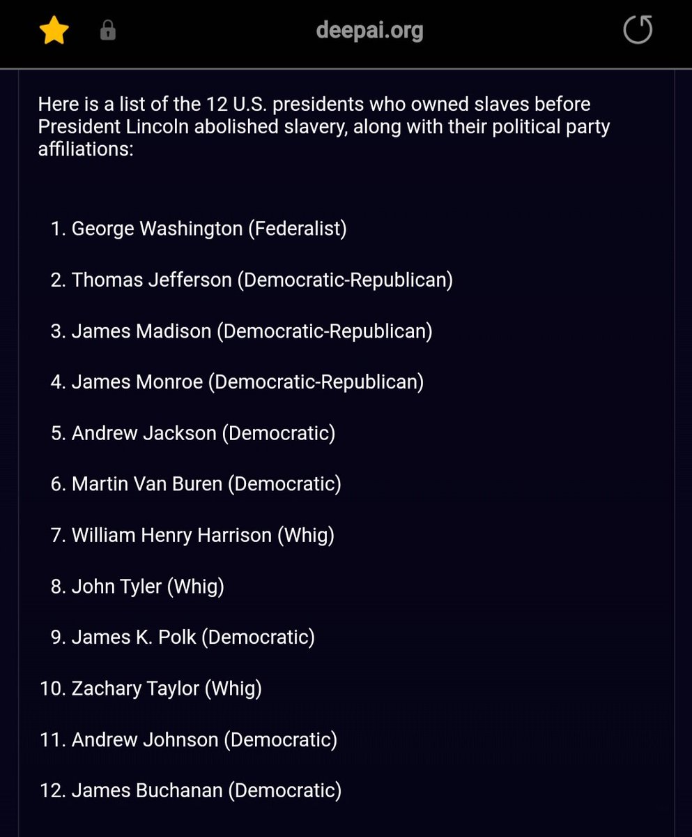@Lisahudsonchow7 Here is a list of the 12 U.S. presidents who owned slaves before Republican President Lincoln abolished slavery, along with their political party affiliations. Notice there are NO Republicans! This leads me to think democrats are trying to erase their OWN vile history.