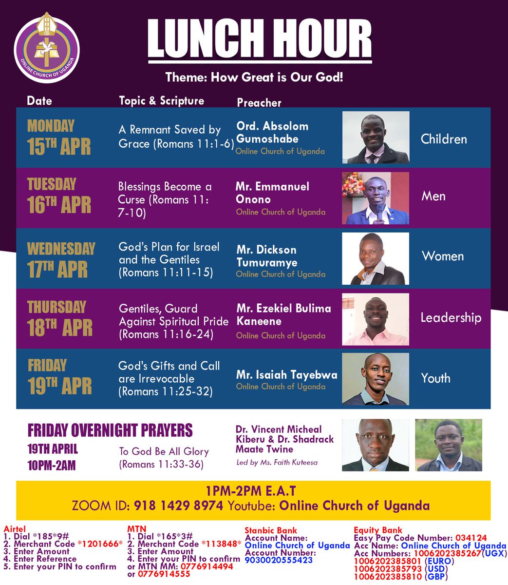 Our Lunch hour Program is out. From Monday 15th March -19th March.