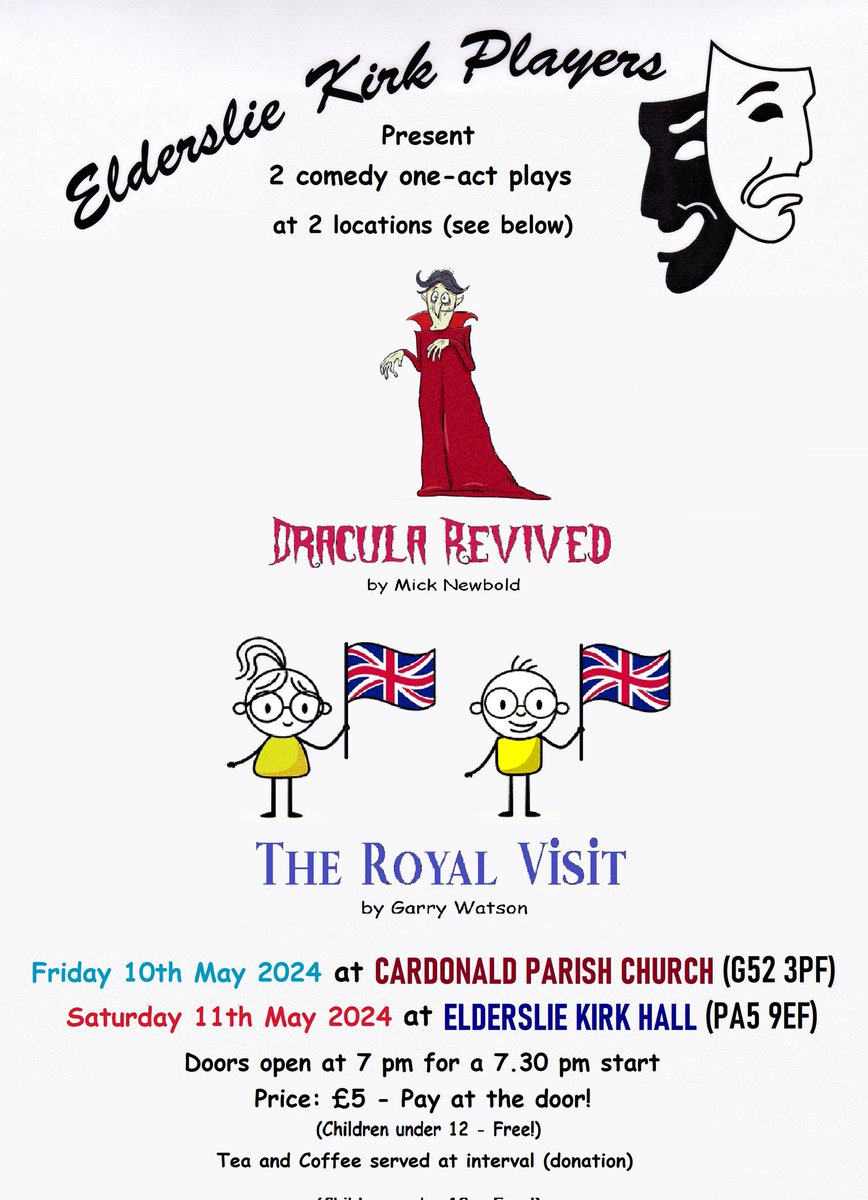 Our next show is just next month. And you don't even need a ticket, as you can pay at the door on the night. Æ 🙏 

#EKP #ElderslieKirkPlayers #ElderslieKirk #Cardonald #ParishChurch #Comedy #AmateurDramatics #DramaGroup #May2024 #LiveShow