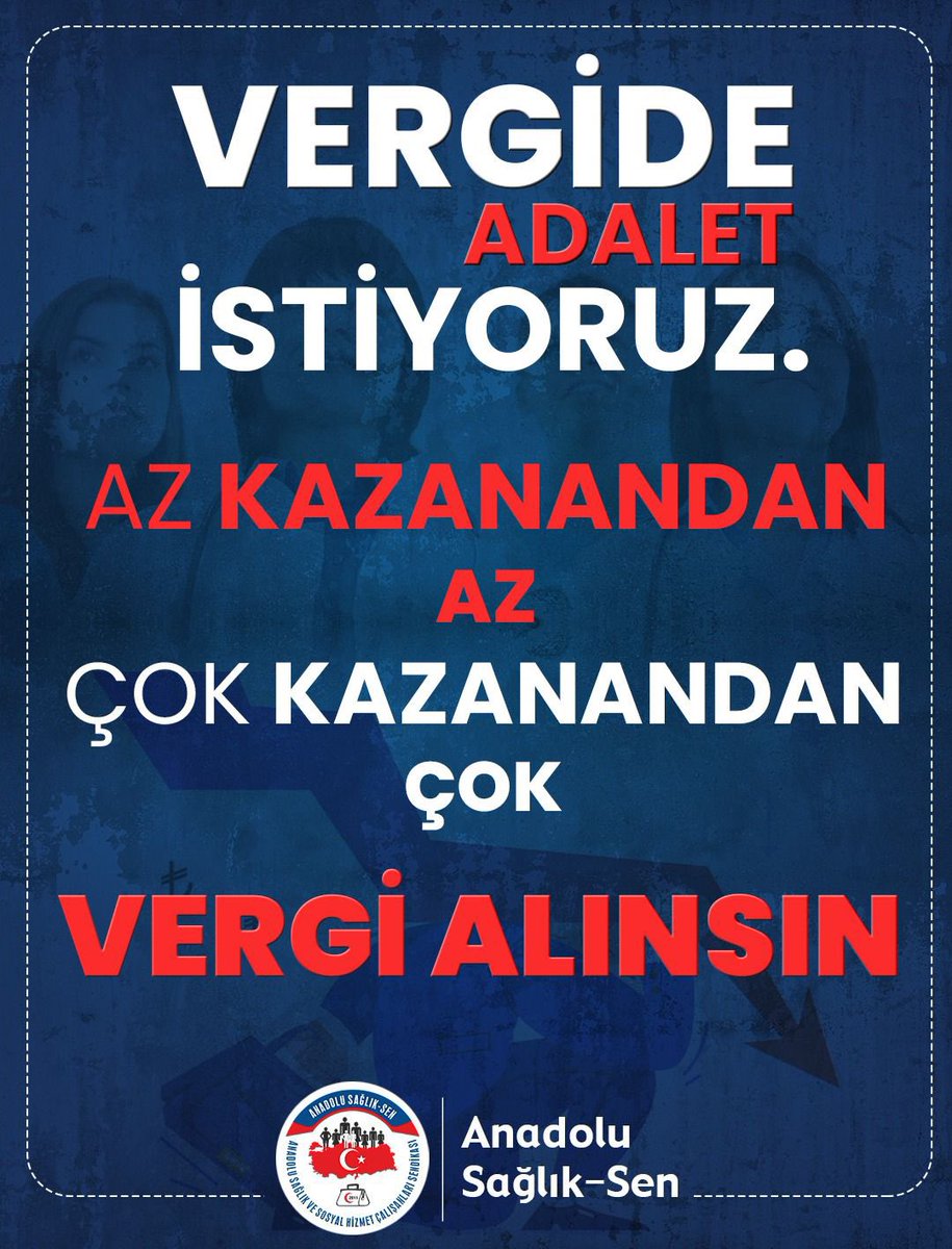 ↘️Vergide adalet istiyoruz. ↘️Az kazanandan az ↘️Çok kazanandan çok vergi alınsın #SiyasetinDeğilÇalışanınSendikası anadolusagliksen.org.tr ☎️0312 229 24 55 📞0553 892 73 66 #AnadoluSağlıkSen #Vergi #VergideAdalet #AzdanAzÇoktanÇokVegiAlınsın