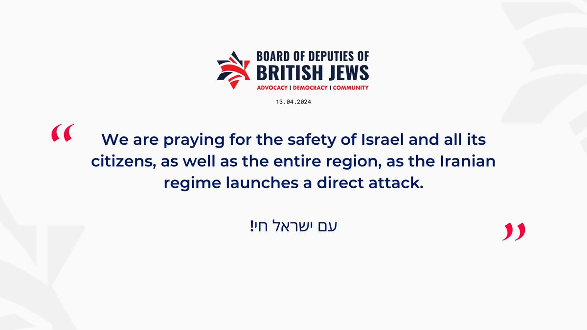 We are praying for the safety of Israel and all its citizens, as well as the entire region, as the Iranian regime launches a direct attack. עם ישראל חי!