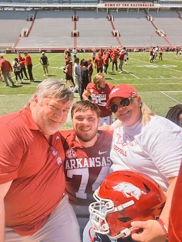 #74 is healthy and played well today! We are so thankful! #BabyLuke 🐗 #GoHogs