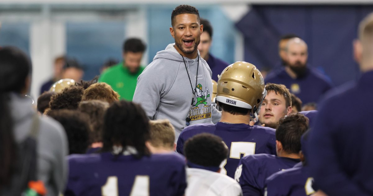 Notre Dame coach Marcus Freeman spoke to the media for the third time this spring ☘️🗣️ Here is everything Freeman said after the ND defense defeated the offense in Saturday’s ‘jersey scrimmage’ 🏈 Story: on3.com/teams/notre-da…