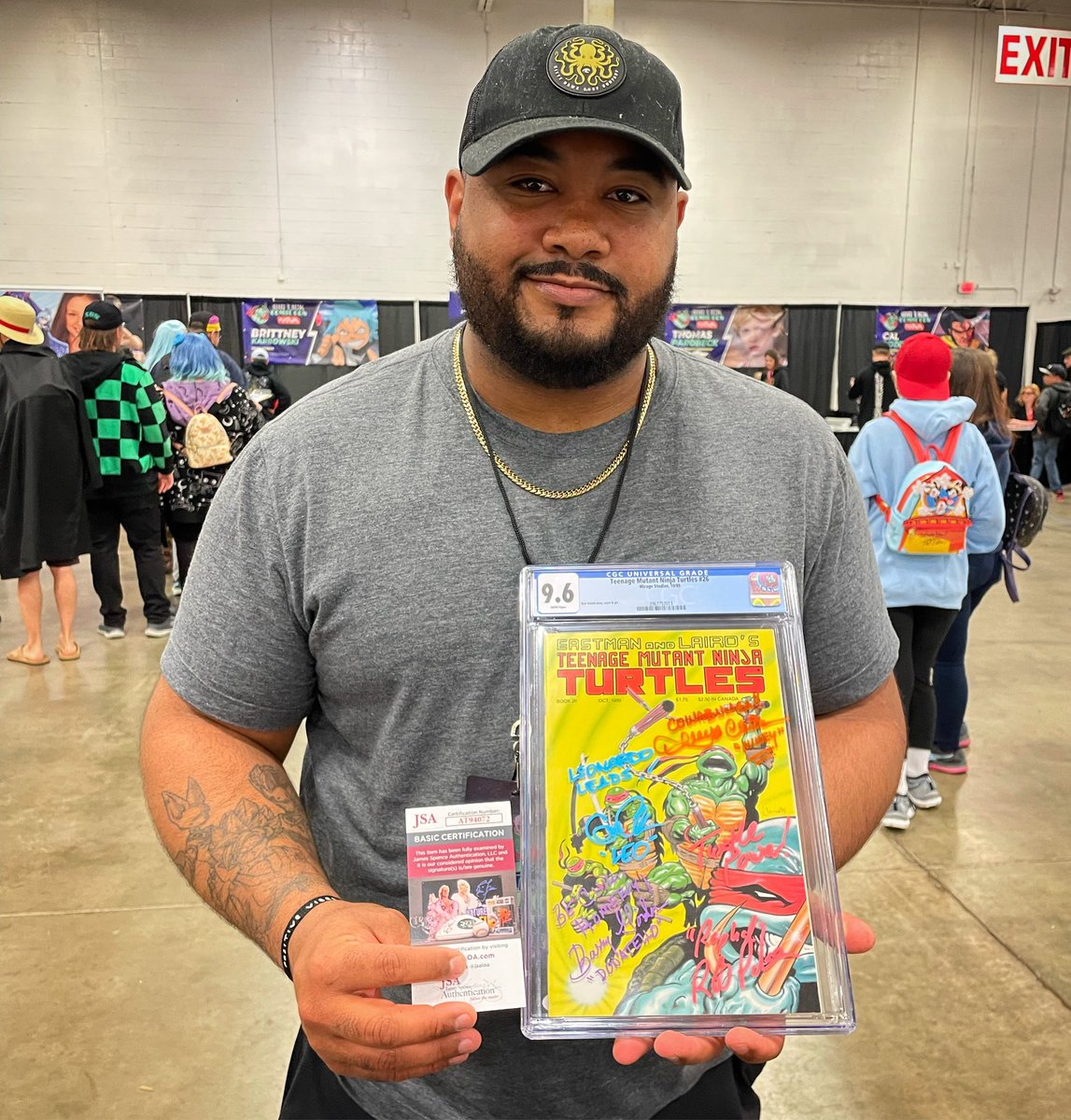 All the animated turtles on a #TMNT26 graded by @CGCComics now #JSAauthenticated on-site at @biglickcomiccon #NOVA

This is a flattering compromise for the verification of unwitnessed signatures, but we look forward to a more streamlined process with our new @CCGcertified family.